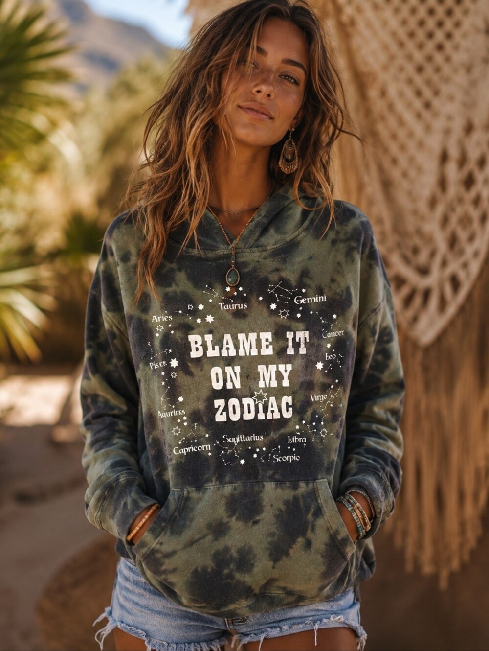 BOUTIQUE "BLAME IT ON MY ZODIAC" HOODIE SWEATSHIRT SZ L